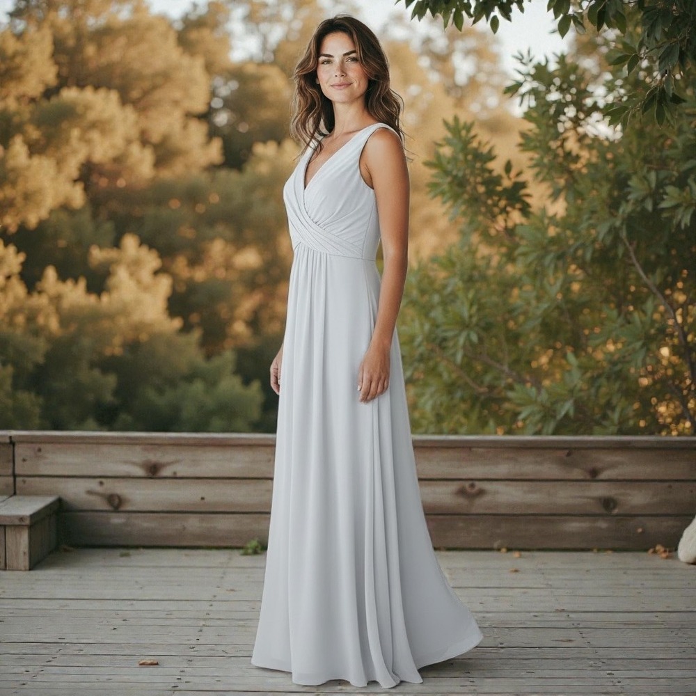 Dessy Collection 2958 Frost M91 Chiffon Bridesmaid Size 10 V Neck Gown